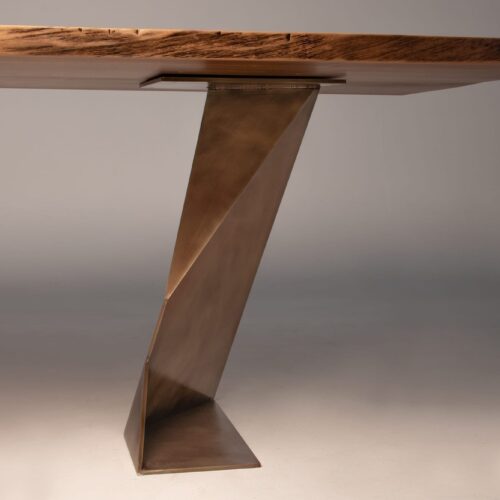 walnut and brass dining table leg